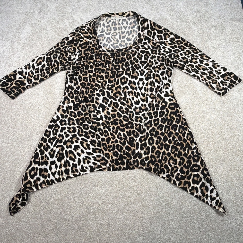 Chaus Leopard Print Tunic Top Womens Large Stretch‎ Cheetah Polyester Blend